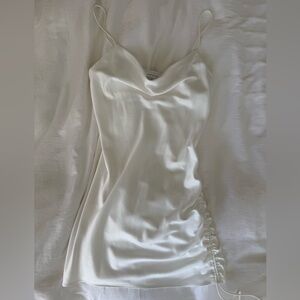 Topshop Ruched White Satin Mini Slip Dress